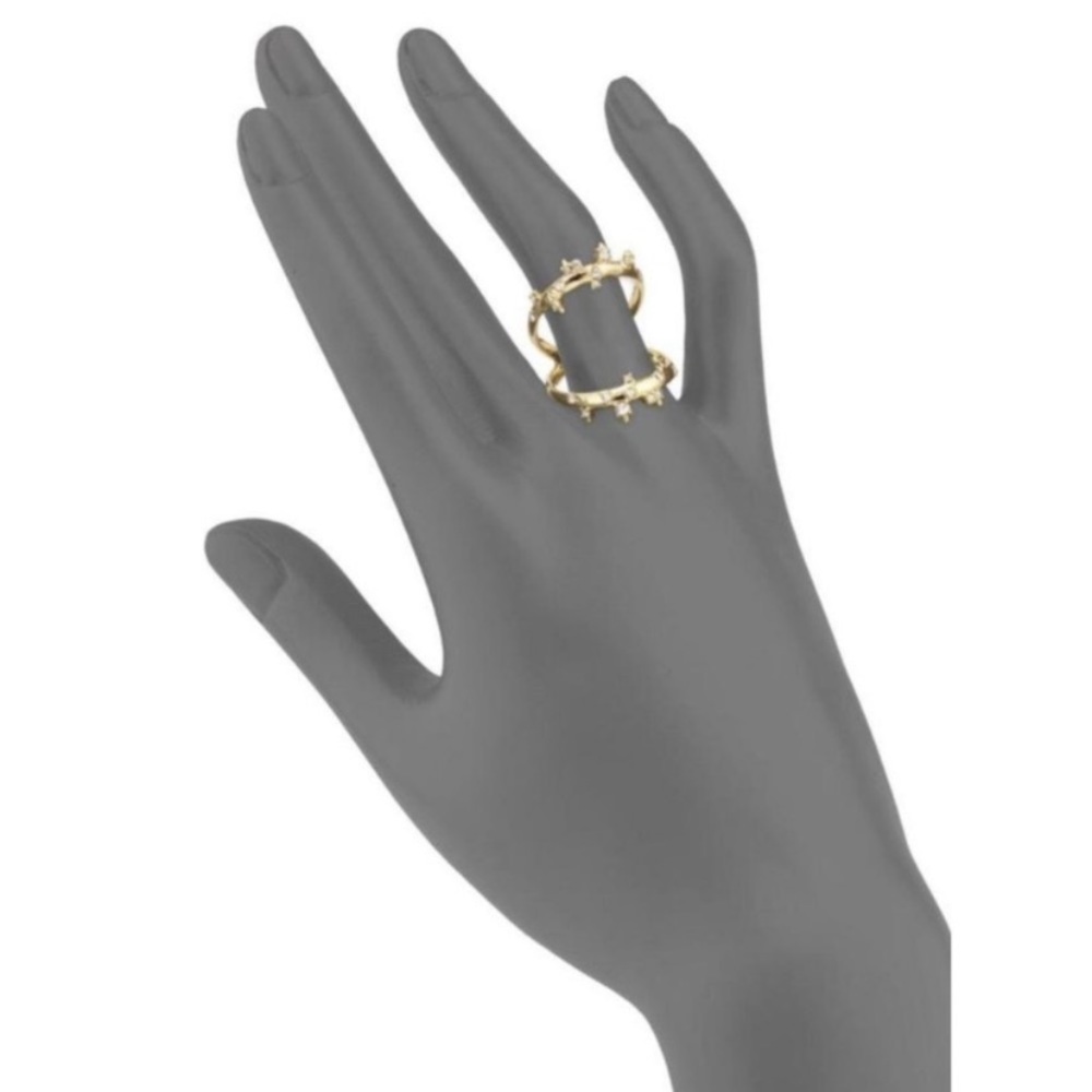 ALEXIS BITTAR • Gold Double Banded Crystal Accented Lace Size 7 Ring - Picture 7 of 8
